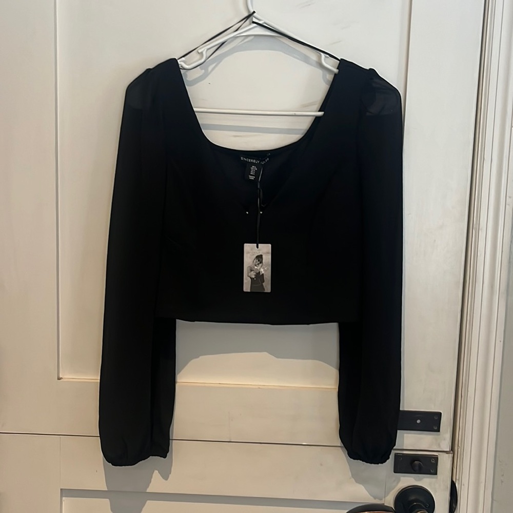 Sincerely Jules crop top with shear sleeves.